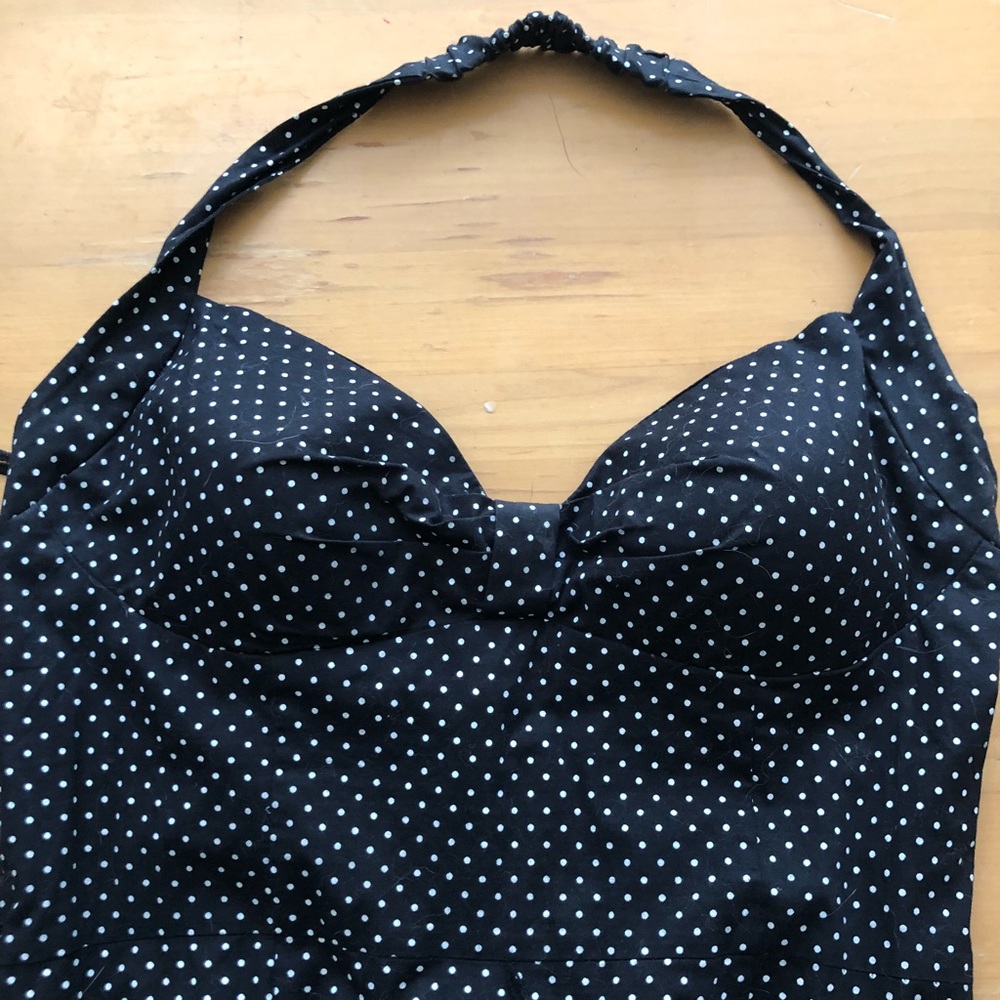 Black and white polka dots halter dress